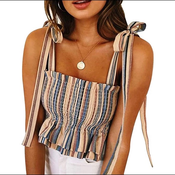 Smocked shoulder tie tank - Picture 2 of 2